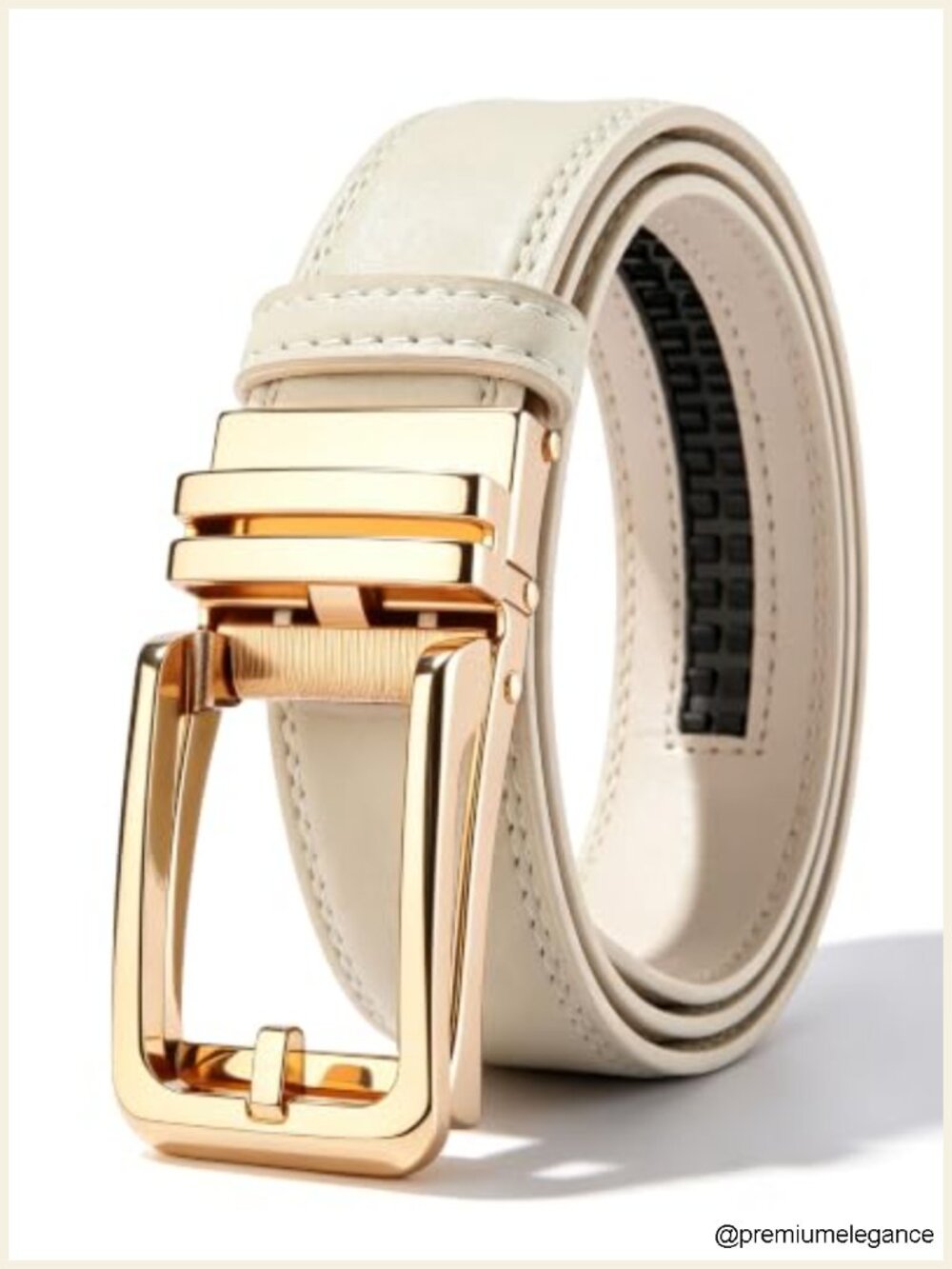 PU Leather Ratchet Belt with Gold Buckle for Women - Micro-Adjustable,